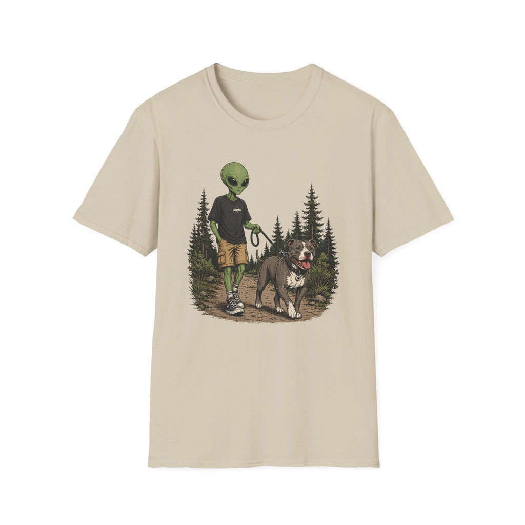 Alien Walking a Pittie T-shirt