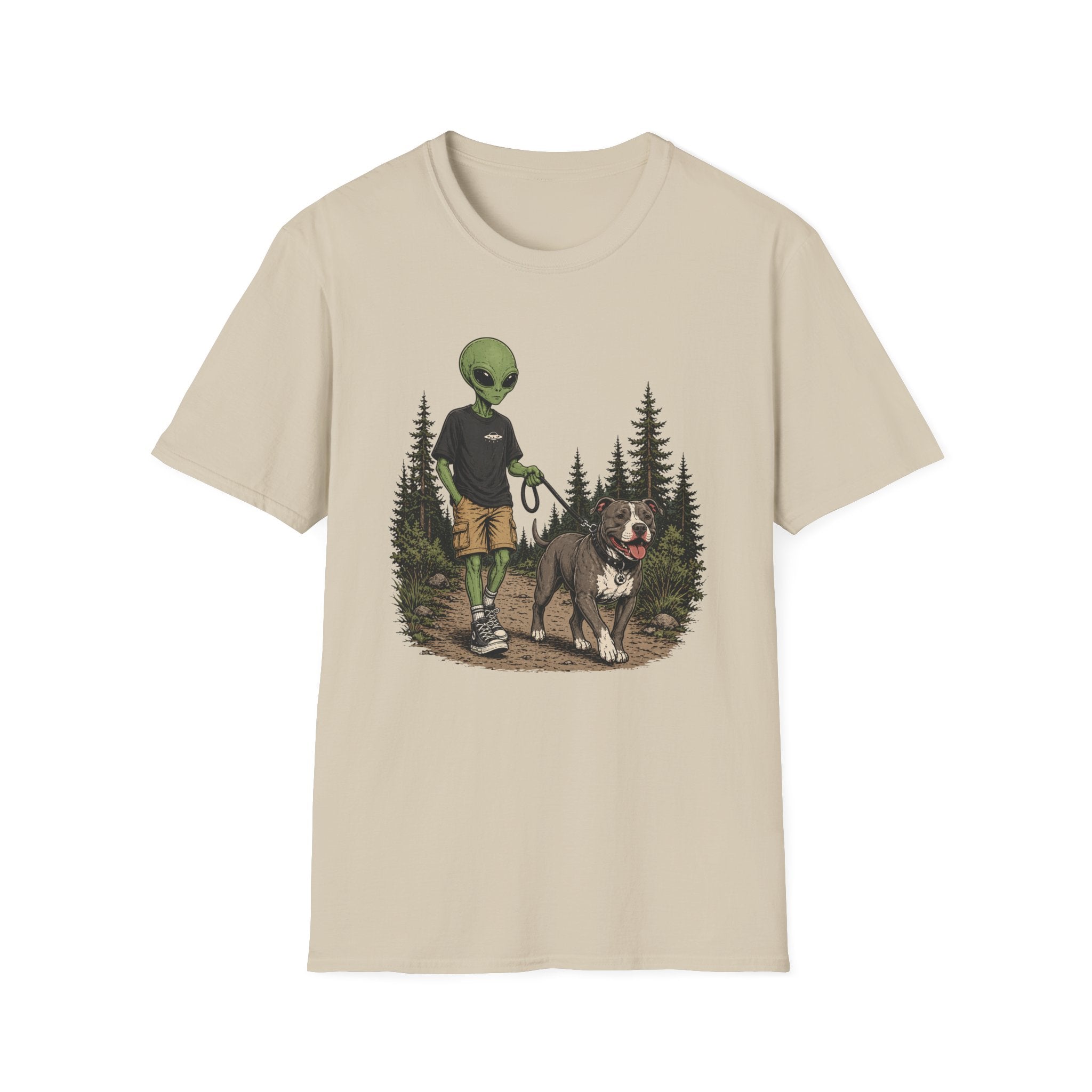 Alien Walking a Pittie T-shirt