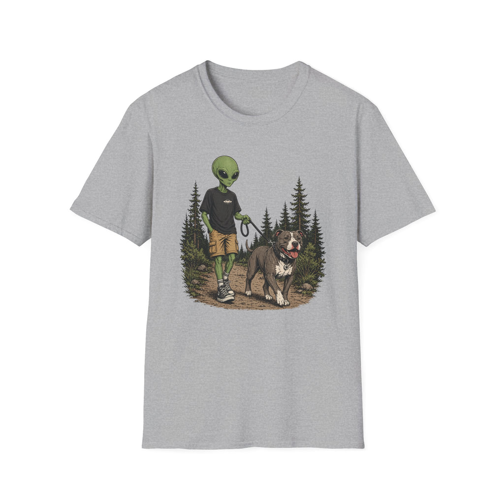 Alien Walking a Pittie T-shirt