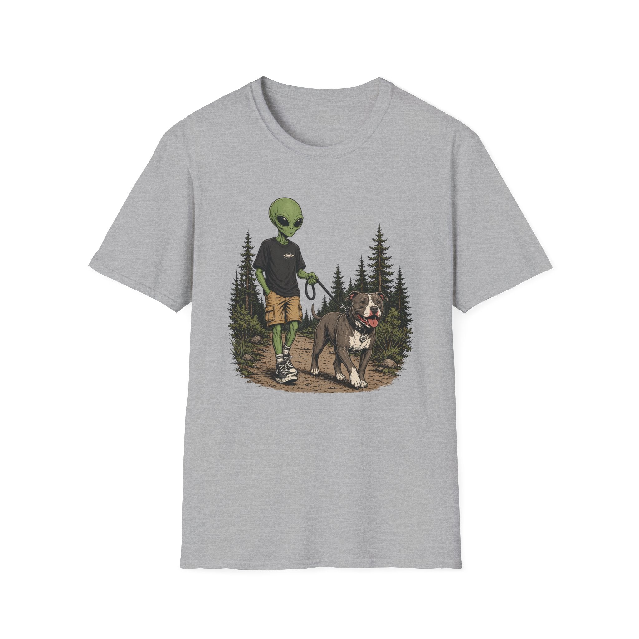 Alien Walking a Pittie T-shirt