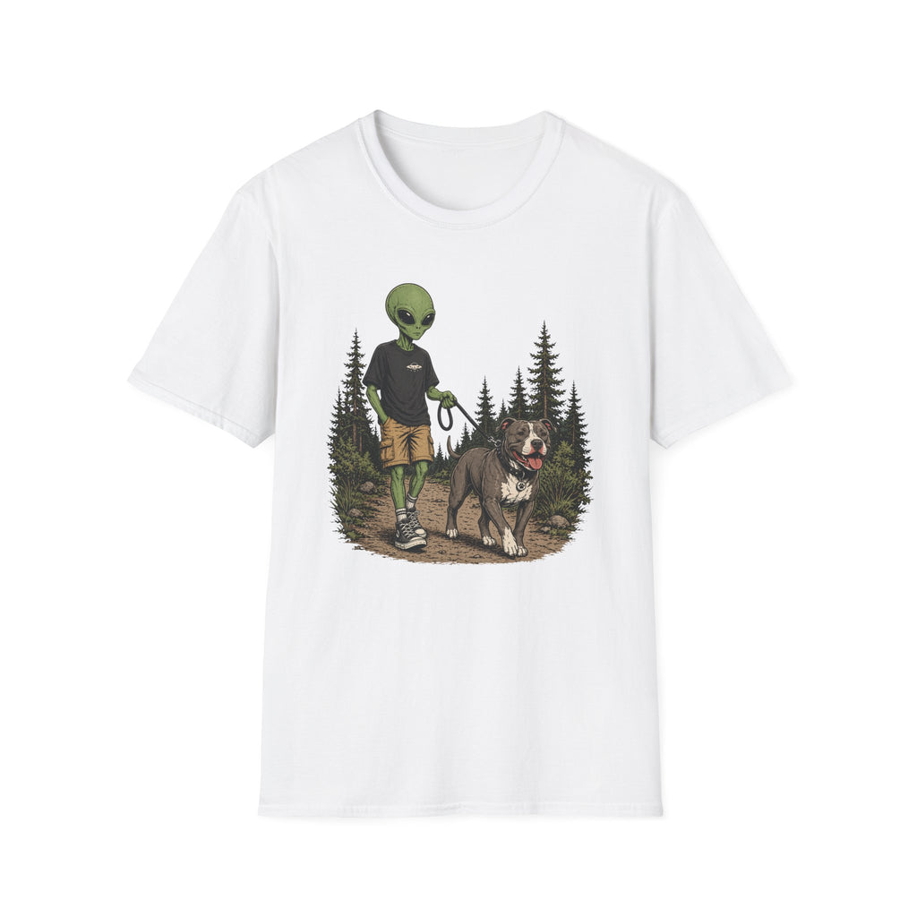 Alien Walking a Pittie T-shirt