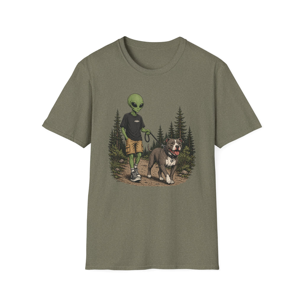 Alien Walking a Pittie T-shirt