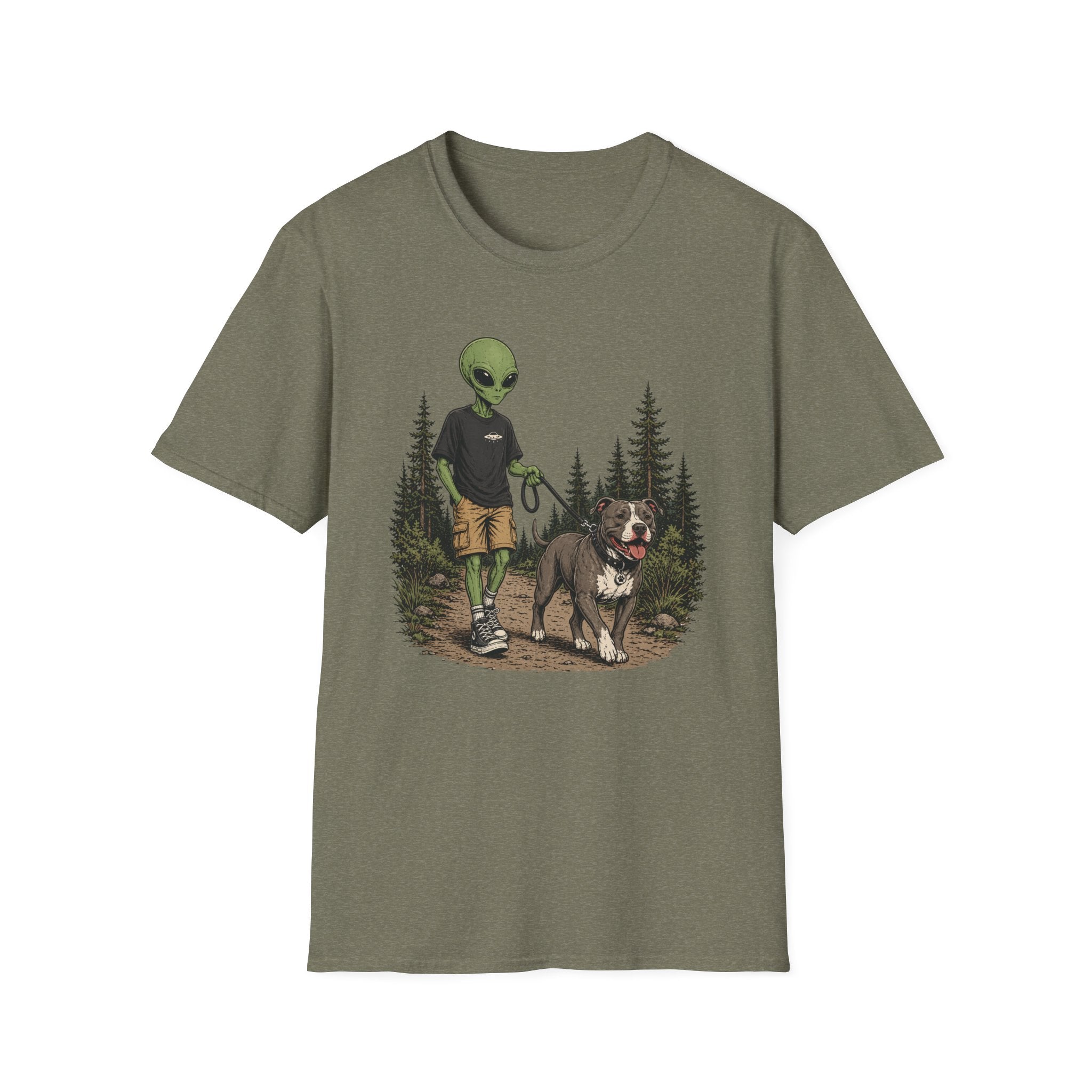 Alien Walking a Pittie T-shirt