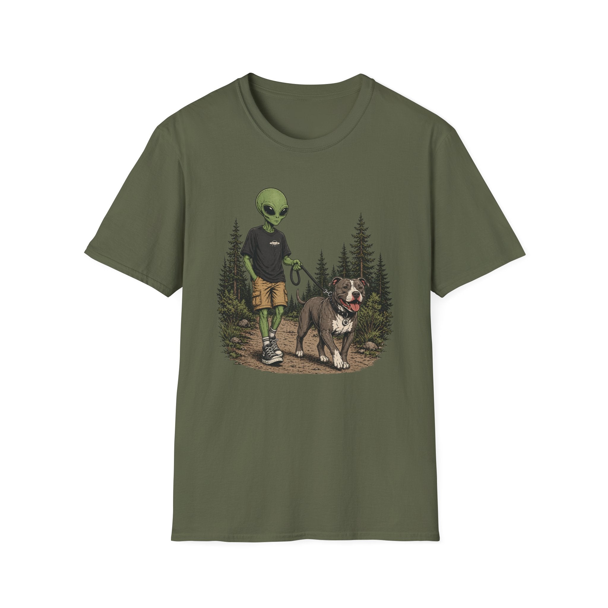 Alien Walking a Pittie T-shirt